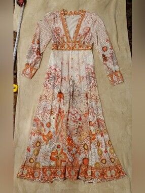 Beautiful Sheer NWOT KarominaBoho Floral Maxi Dress in White & Orange Flowing